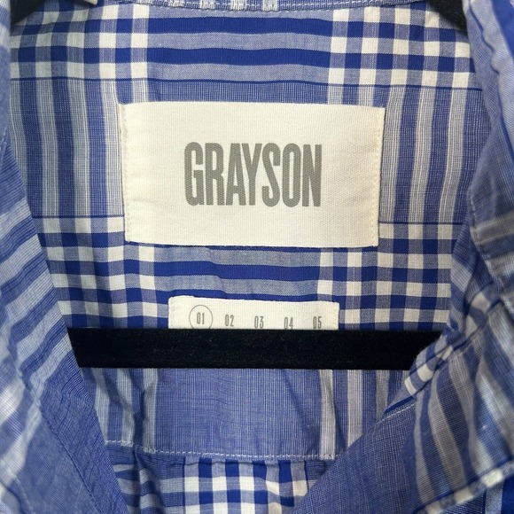 Grayson The Hero Blue White Plaid Lightweight Button Down Shirt Blouse Sz 1 XS - Picture 4 of 8